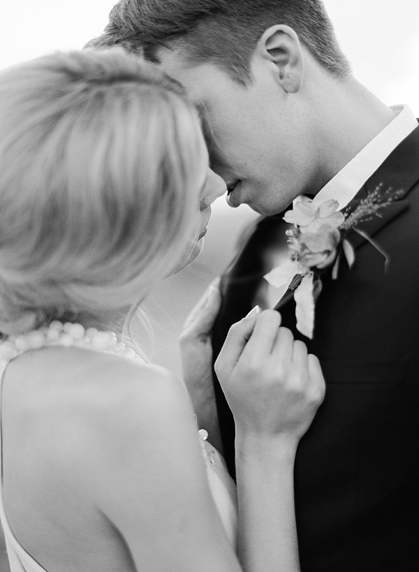 romantic bride and groom kiss