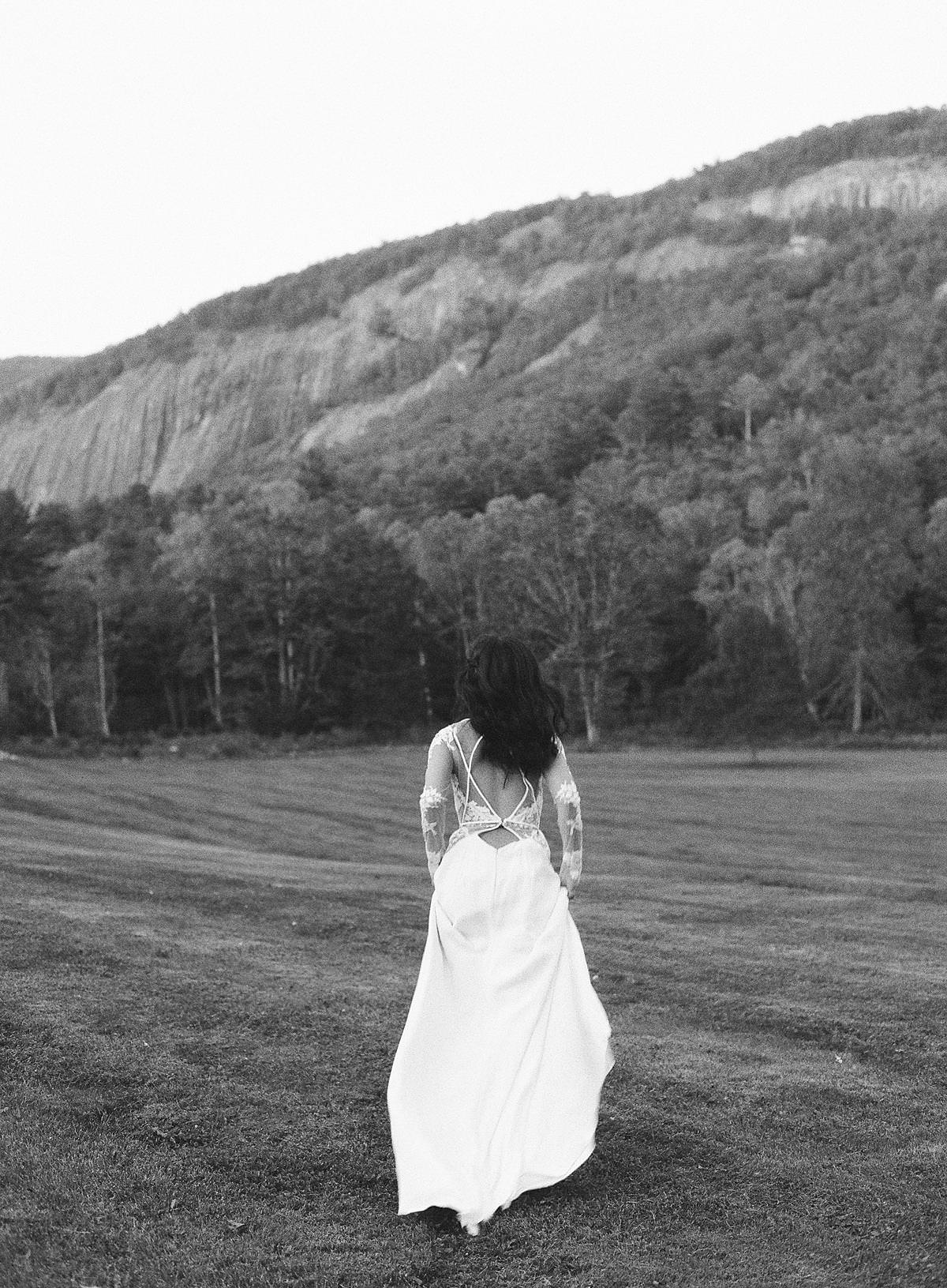 bride running in mountains